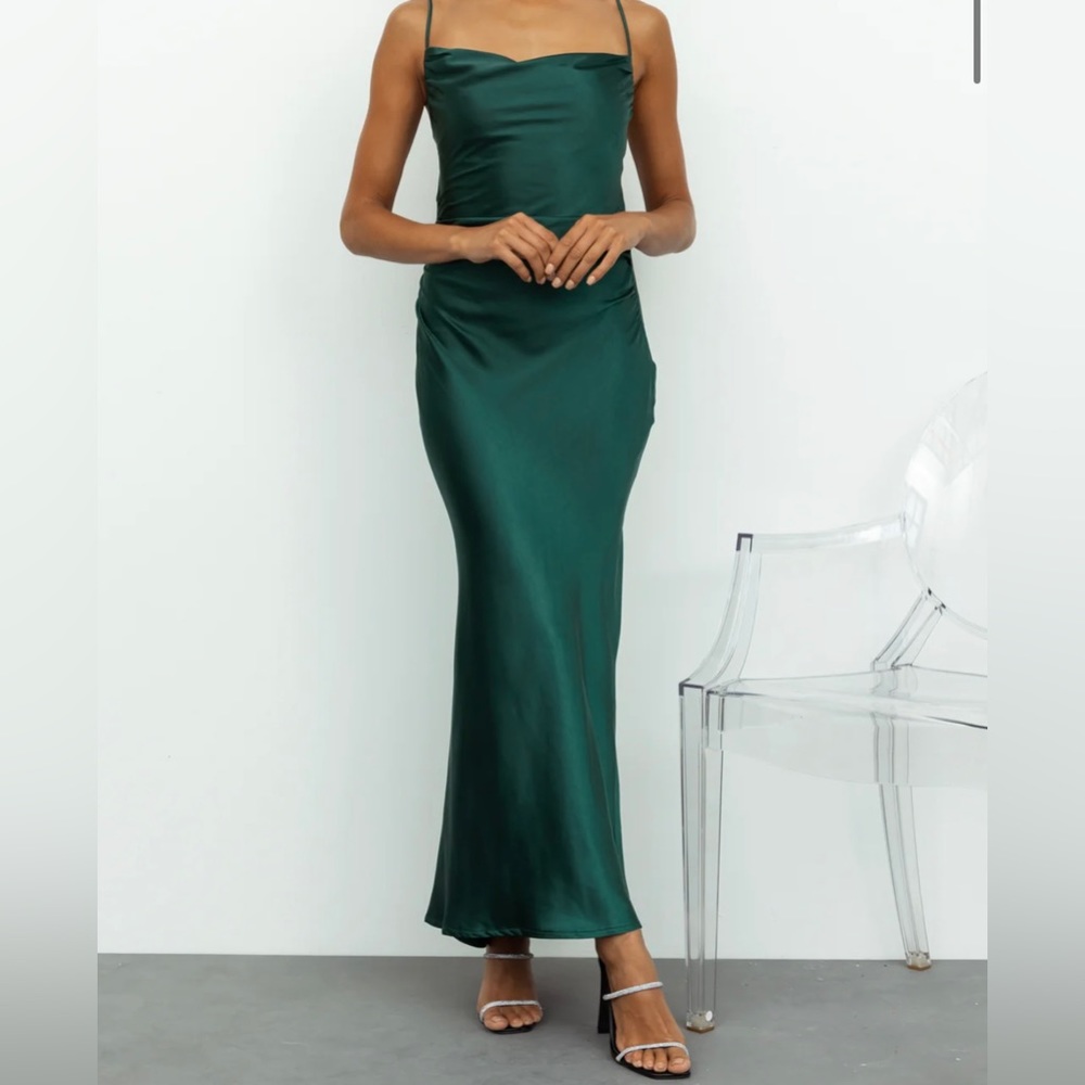 HELLO MOLLY - KISSIN ALL NIGHT SATIN MAXI DRESS TEAL - SIZE LARGE